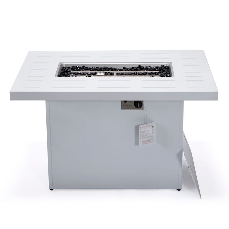 LeisureMod Chelsea Patio Modern Aluminum Propane Fire Pit Table White Photo.