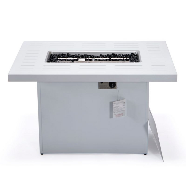 LeisureMod Chelsea Patio Modern Aluminum Propane Fire Pit Table White Photo.