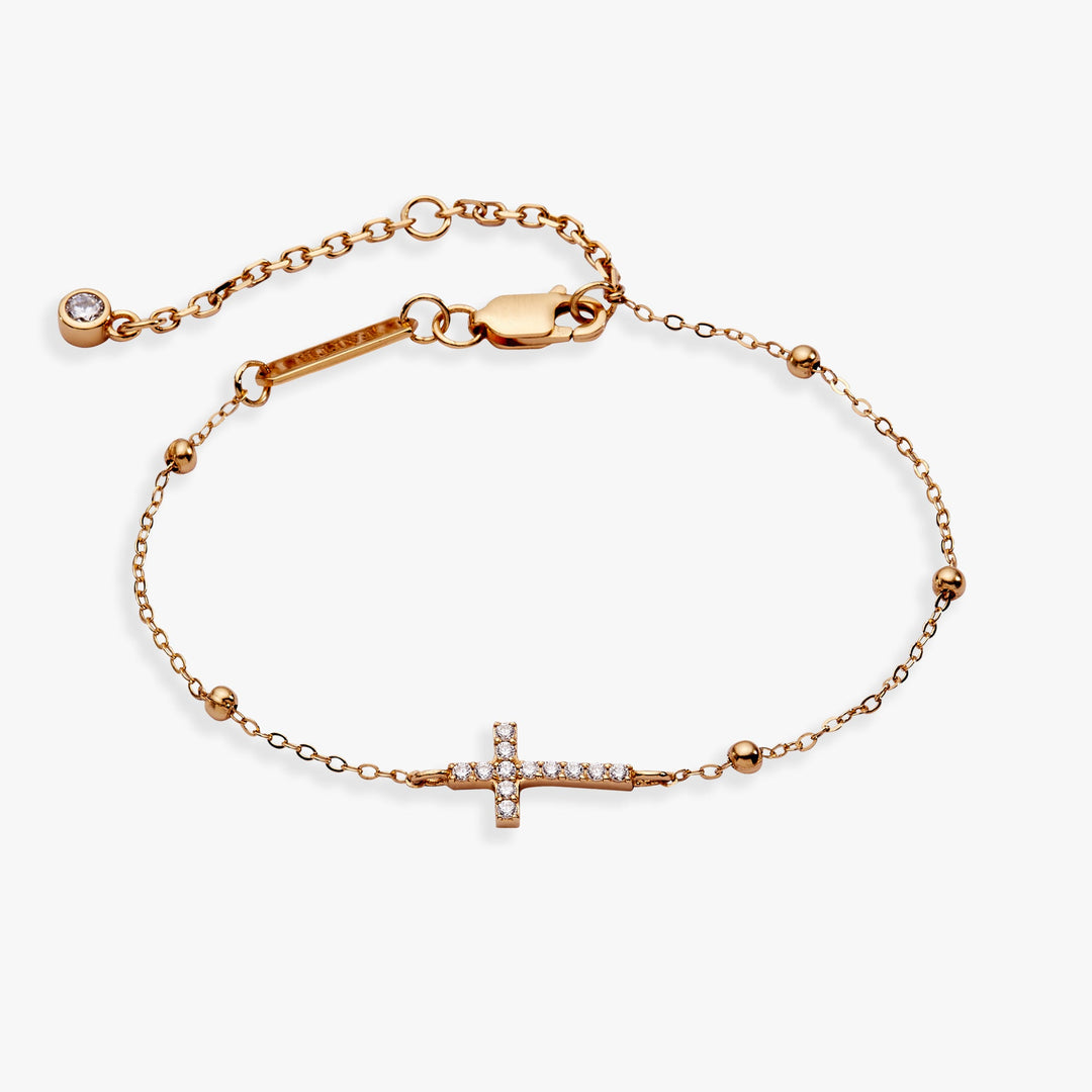 Cross Delicate Pave Crystal Beaded Strand Bracelet
