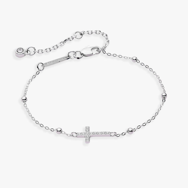 Cross Delicate Pave Crystal Beaded Strand Bracelet