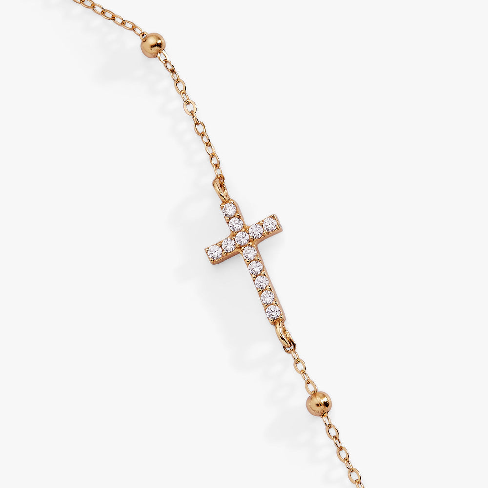 Cross Delicate Pave Crystal Beaded Strand Bracelet