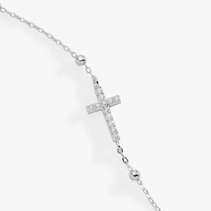 Cross Delicate Pave Crystal Beaded Strand Bracelet