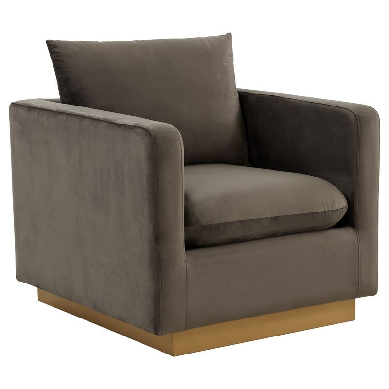 LeisureMod Nervo Velvet Accent Armchair with Gold Frame Dark Grey