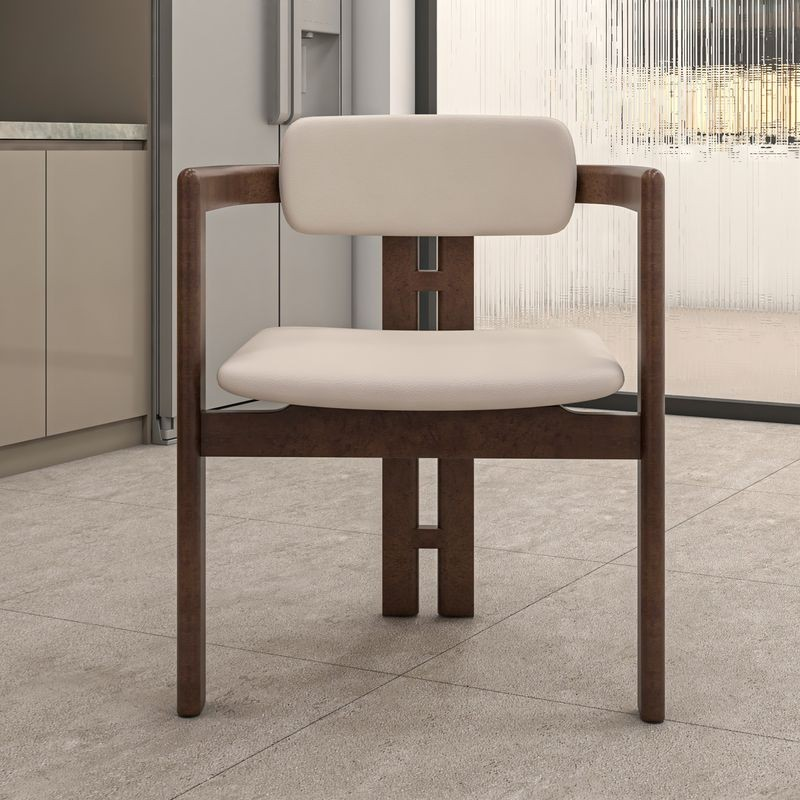 LeisureMod Velo Series Modern Dining Chair in Walnut Color Wood with Toupe Seat Front View.