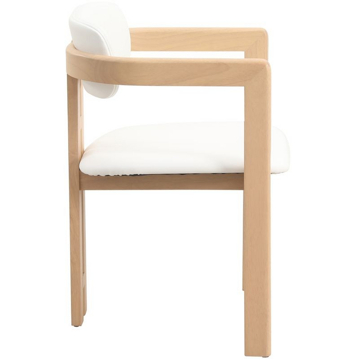 LeisureMod Velo Series Modern Dining Chair in Natural Wood with White Seat Side View.