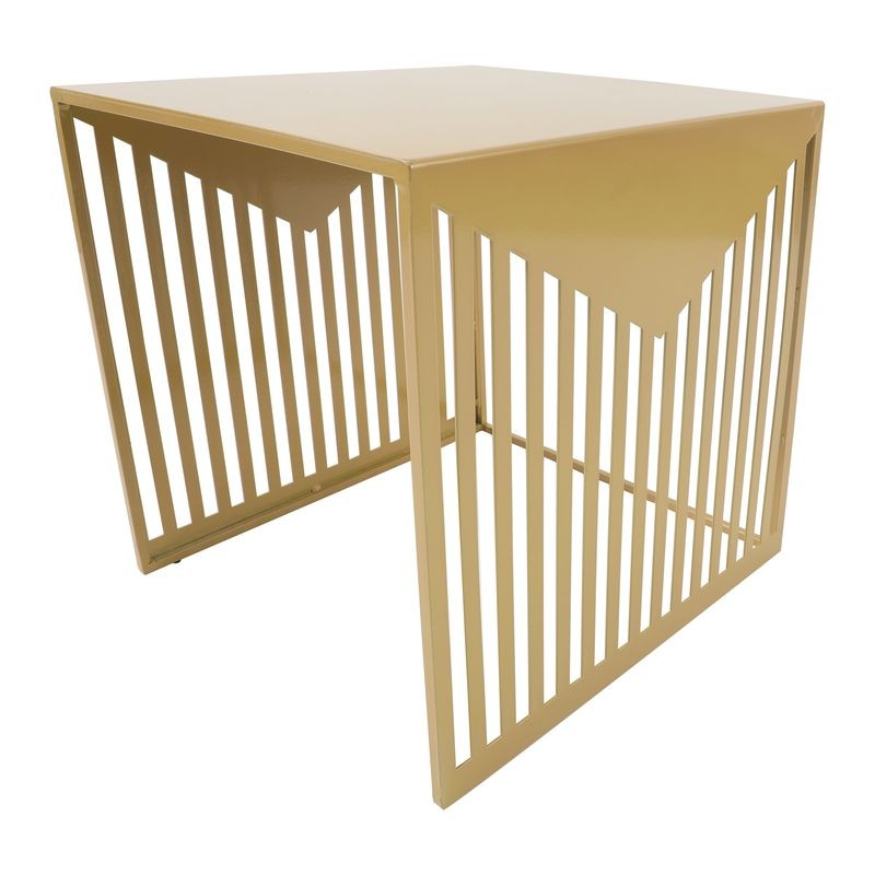 LeisureMod Cisco Modern Square Steel Side Table with Powder Coated Finish Gold Closeup.