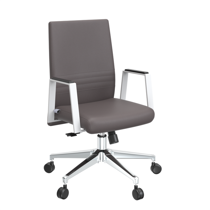 LeisureMod Aleen Office Chair in Upholstered Leather and Iron Frame with Swivel and Tilt in Grey