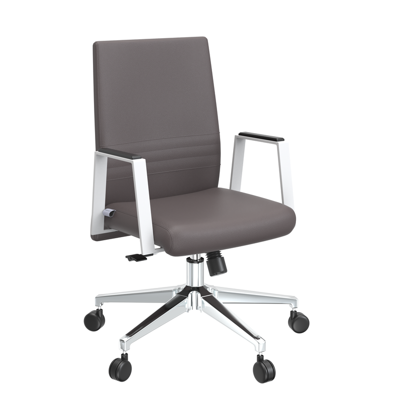 LeisureMod Aleen Office Chair in Upholstered Leather and Iron Frame with Swivel and Tilt in Grey