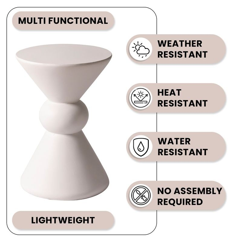LeisureMod Echo Collection Fiberglass Outdoor Side Table in Cream Description.