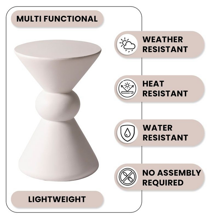 LeisureMod Echo Collection Fiberglass Outdoor Side Table in Cream Description.