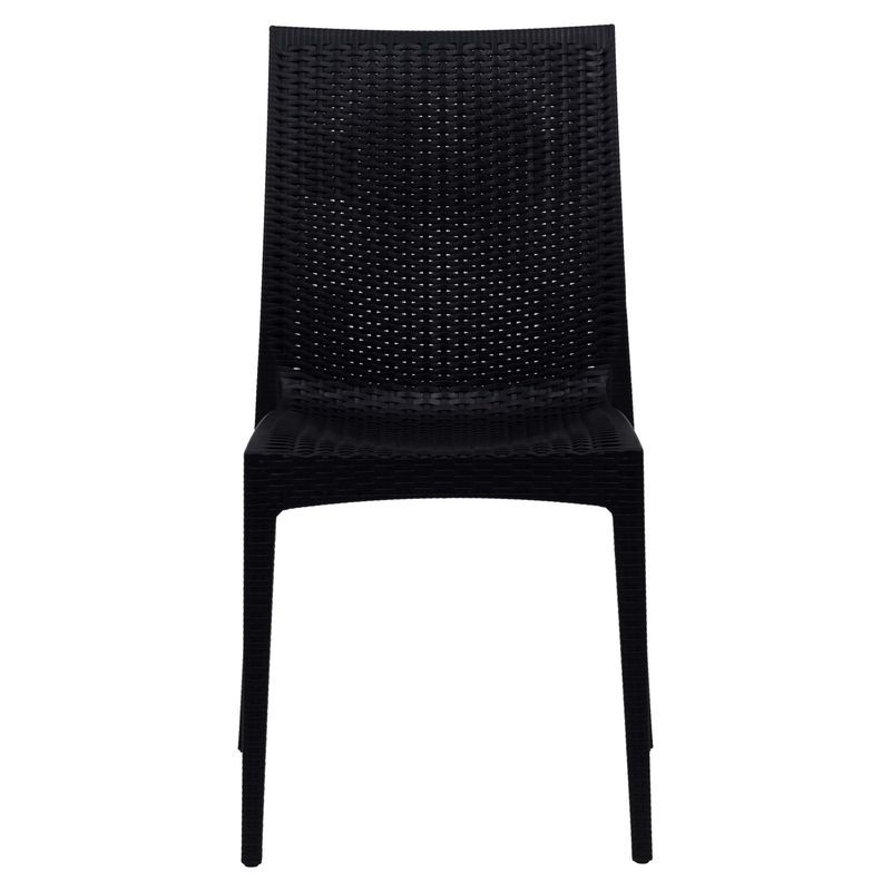 LeisureMod Weave Mace Indoor/Outdoor Dining Chair (Armless) Black Front View.