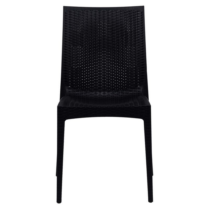 LeisureMod Weave Mace Indoor/Outdoor Dining Chair (Armless) Black Front View.