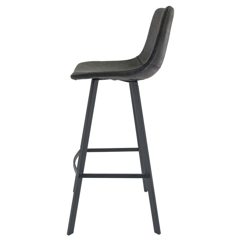LeisureMod Elland Modern Upholstered Leather Bar Stool with Iron Legs and Footrest Side View.