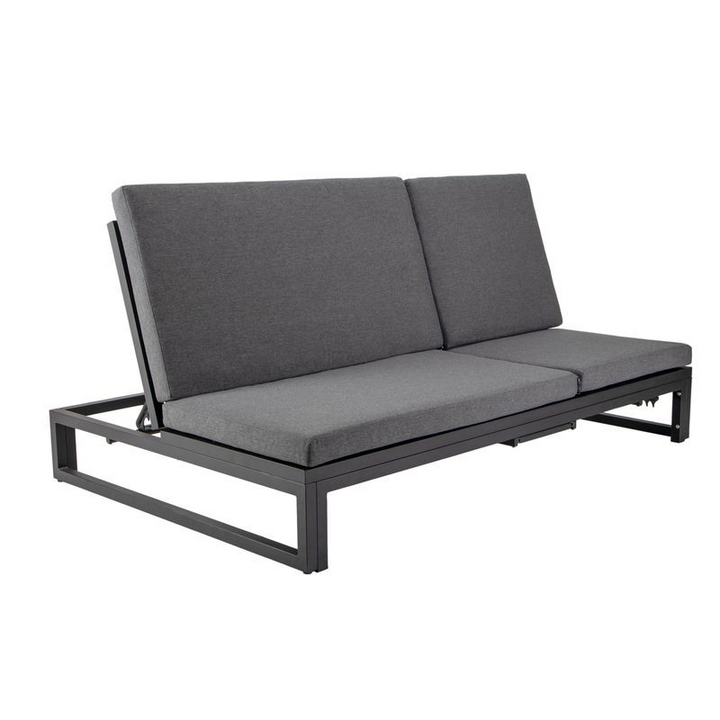 LeisureMod Chelsea Convertible Lounge Reclining Double Chaise with Cushions Black