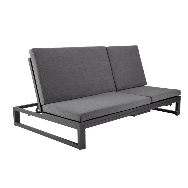 LeisureMod Chelsea Convertible Lounge Reclining Double Chaise with Cushions Black