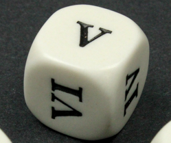 16mm Opaque d6 Roman Numerals I-II-III-IV-V-VI White/black (sold per piece)