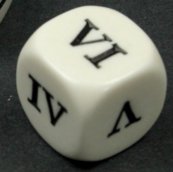 16mm Opaque d6 Roman Numerals I-II-III-IV-V-VI White/black (sold per piece)