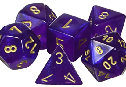 CHX 27467 7-Die Borealis Royal Purple w/ Gold Numbers Set 7-Dice Chessex
