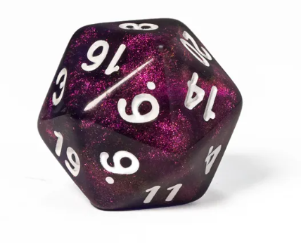 Purple Translucent Glitter Dice 7-Dice Set w/White Dnd Dice Resin