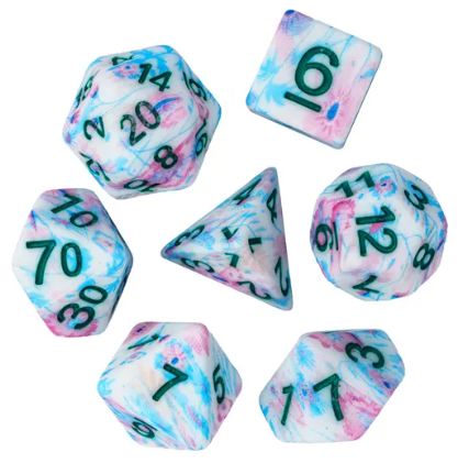 Blue-Pink Multi-Colour Mix Pattern Dice 7-Dice Set w/Teal Dnd Dice Resin