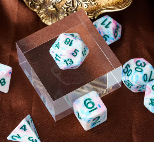 Blue-Pink Multi-Colour Mix Pattern Dice 7-Dice Set w/Teal Dnd Dice Resin