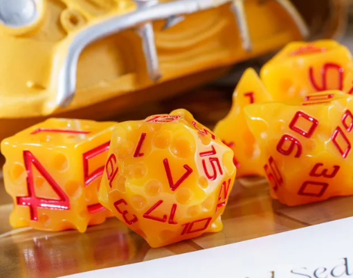 Cheese Dice | Funny Yellow 7-Dice Set for DnD Cheesy Chances