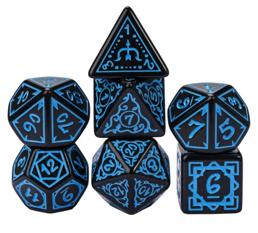 Blue Druid Pattern 7-Dice Set DND RPG Dice Black Druid Dice Set