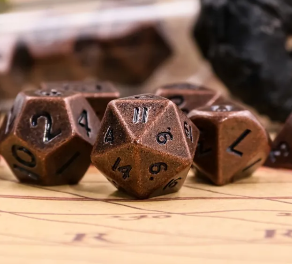 Basic Copper Mini Metal Dice Ancient Effect | (10mm to 15mm) 7-Dice Udixi RPG