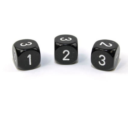 Opaque Black/white 16mm d3 (d6 w/ 1-2-3 twice) Black/white (SOLD PER PIECE)