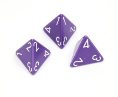 Opaque Polyhedral Purple /white d4 | 4-Sided Dice (sold per die)