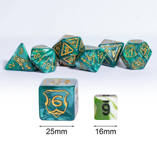 Giant Fighter Pearl Dice (7) with Gold Numbers JUMBO Dice Set (Available in Several Colors)