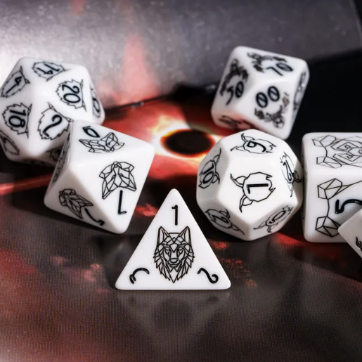 Unleash the Wild: Beast Dice - White 7-Dice Set with Black Beast Emblems for RPGs