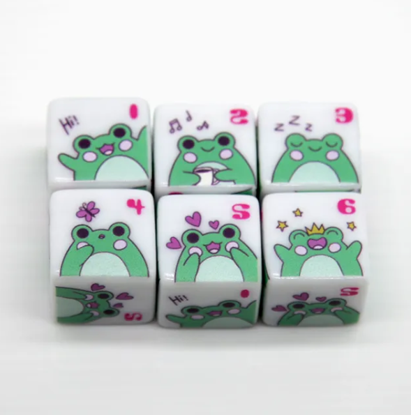 Frog Dice | Printed d6 Dice Featuring Cute Green Frog Numbered