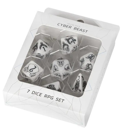 Unleash the Wild: Beast Dice - White 7-Dice Set with Black Beast Emblems for RPGs