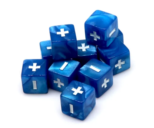 Pearl Blue Fudge Dice | 16mm Dice with White Plus / Minus and Blank Sides