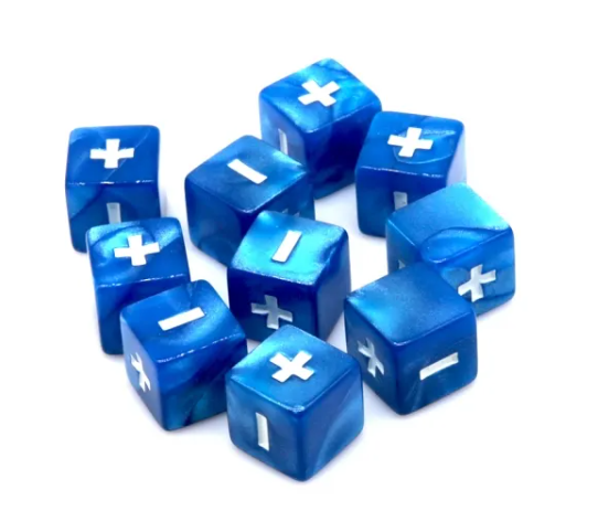 Pearl Blue Fudge Dice | 16mm Dice with White Plus / Minus and Blank Sides