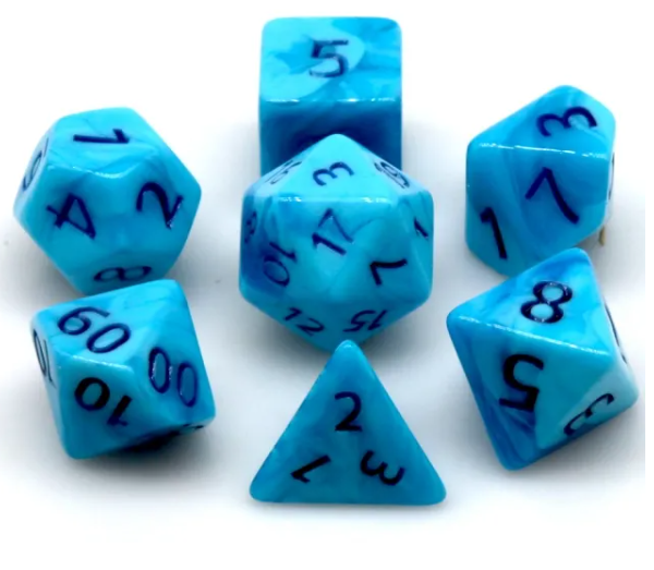 Poseidon's Pain 7-Dice Set Blended Blue w/Blue Numbers Dnd Dice Set