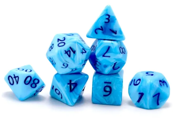Poseidon's Pain 7-Dice Set Blended Blue w/Blue Numbers Dnd Dice Set