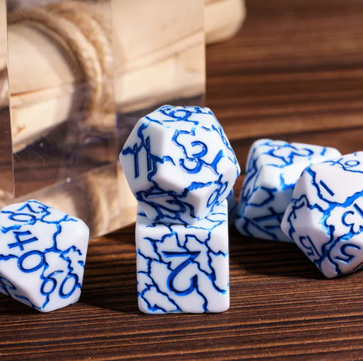 Frost Shard Crackle Nexus: 7-Dice RPG Set White with Blue Crackle Effect