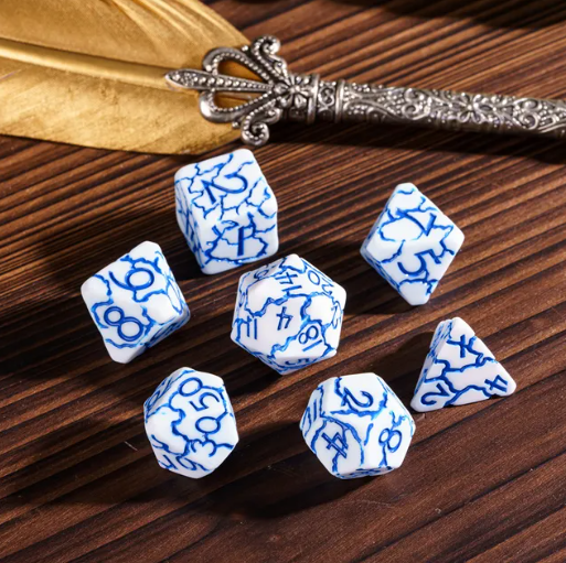 Frost Shard Crackle Nexus: 7-Dice RPG Set White with Blue Crackle Effect