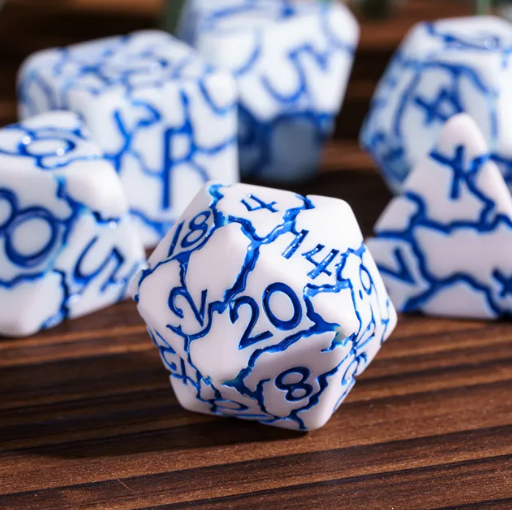 Frost Shard Crackle Nexus: 7-Dice RPG Set White with Blue Crackle Effect