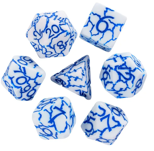 Frost Shard Crackle Nexus: 7-Dice RPG Set White with Blue Crackle Effect