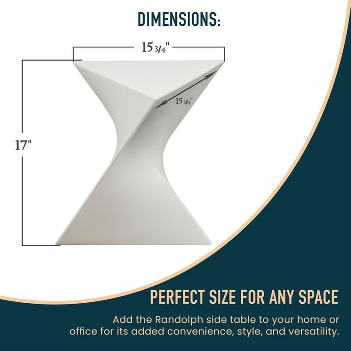 Randolph side table dimensions displayed with a white background.