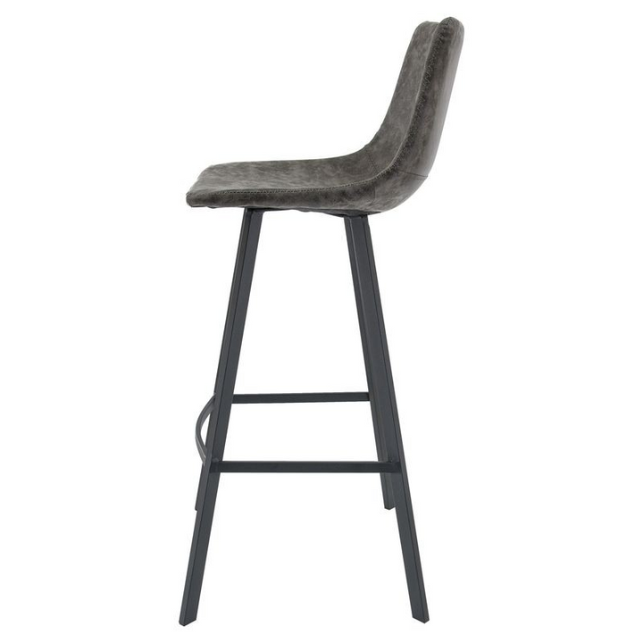 LeisureMod Elland Modern Upholstered Leather Bar Stool with Iron Legs and Footrest Side View.