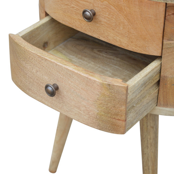 Rounded Nightstand Table Open Drawer