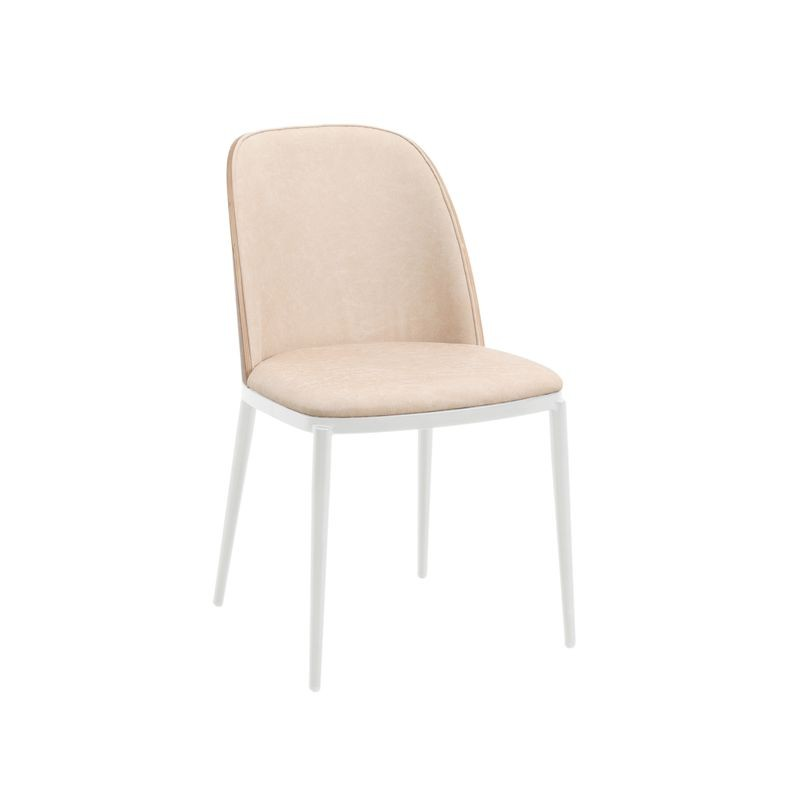 LeisureMod Tule Mid-Century Modern Dining Side Chair with Leather Seat and White Powder-Coated Steel Frame Walnut/Light Brown