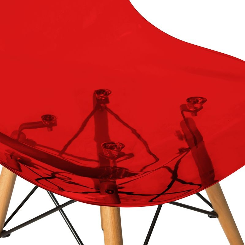 LeisureMod Dover Plastic Molded Dining Side Chair Transparent Red Closeup.