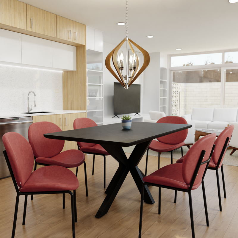 LeisureMod Servos Modern Dining Side Chair with Upholstered Faux Leather Seat and Powder Coated Iron Frame for Kitchen and Dining Room Bordeaux in Kitchen.
