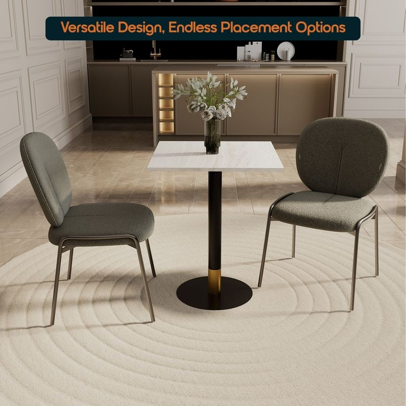 LeisureMod Vail Collection Dining Table Black/Gold Base With 24" Square Light Wood Brown MDF Top with Chairs.