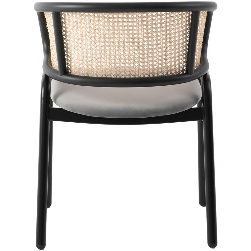 Leisuremod Ervilla Modern Dining Chair with Stainless Steel Legs Velvet Seat and Wicker Back Grey Back View.